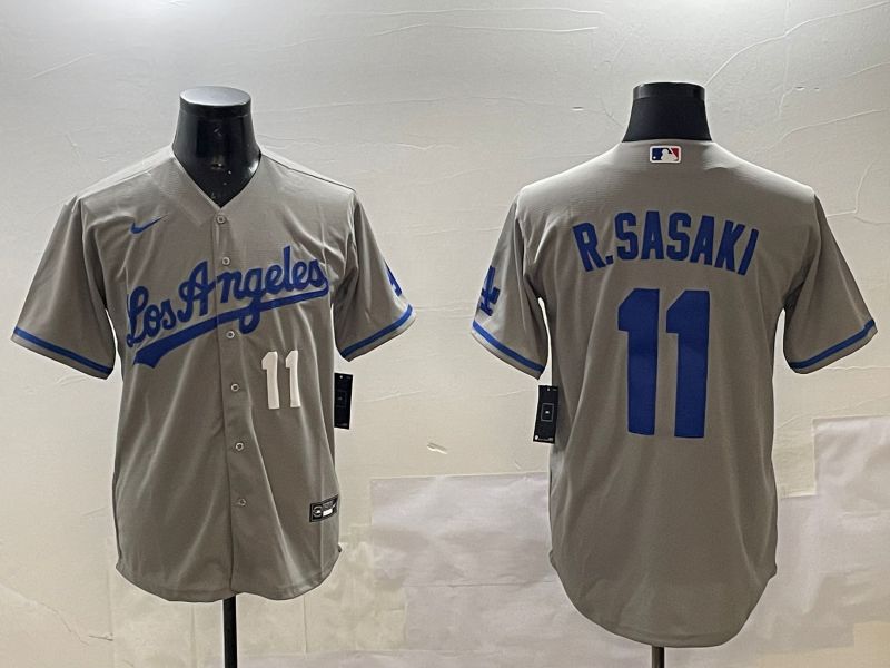 Men Los Angeles Dodgers #11 R.Sasaki Grey Game 2025 Nike MLB Jersey style 4